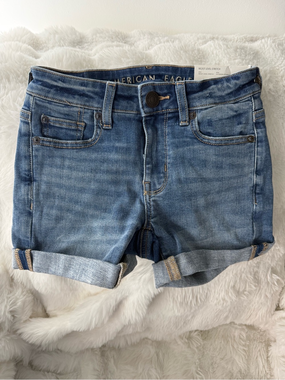 American Eagle Outfitters Light Blue Rolled Hem Denim Shorts